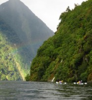  A Waterfall while kayaking on Doubtful Sound New Zealand  